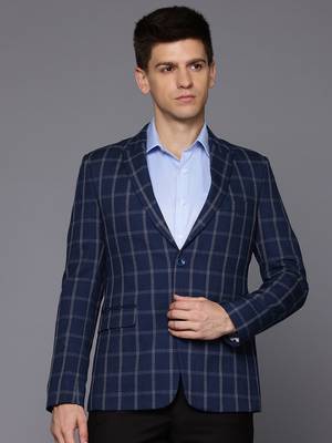 blue single-breasted slim-fit blazer with white checks 1