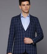 blue single-breasted slim-fit blazer with white checks