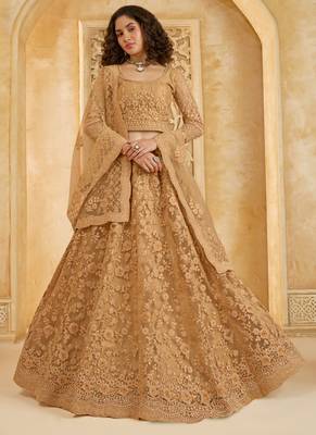 beige net thread work wedding lehenga 1