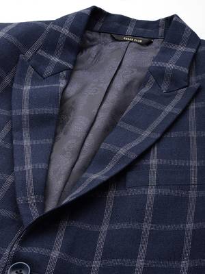 blue single-breasted slim-fit blazer with white checks 2
