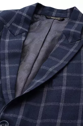 blue single-breasted slim-fit blazer with white checks