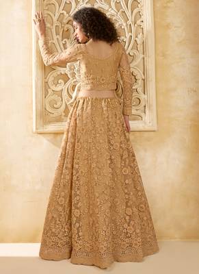 beige net thread work wedding lehenga 3