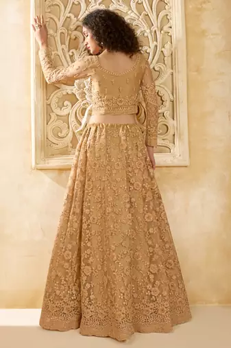 beige net thread work wedding lehenga