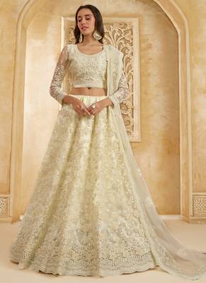 off white net thread work wedding lehenga 1