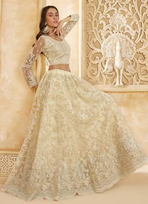off white net thread work wedding lehenga 2