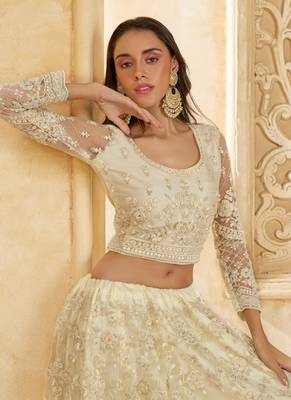off white net thread work wedding lehenga 3