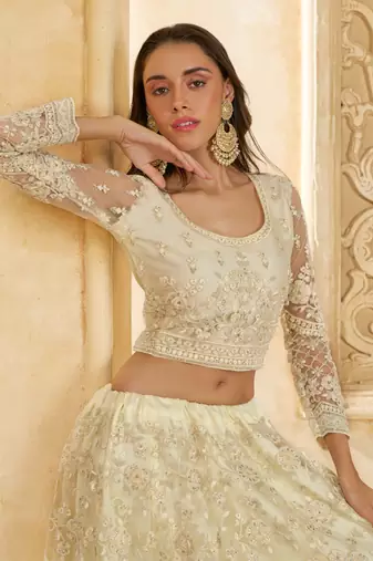 off white net thread work wedding lehenga