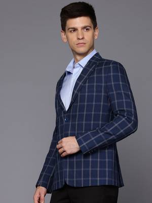 blue single-breasted slim-fit blazer with white checks 3