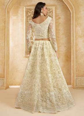 off white net thread work wedding lehenga 4