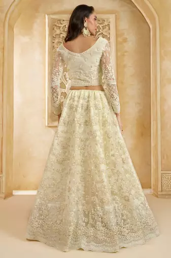 off white net thread work wedding lehenga