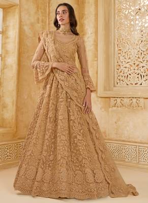beige net thread work wedding lehenga 1