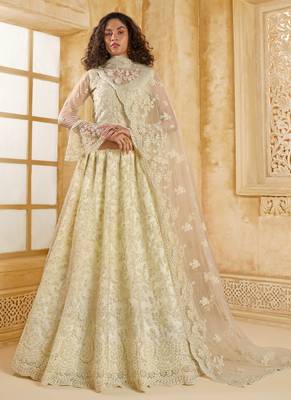 off white net thread work wedding lehenga 1
