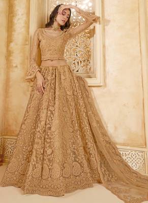 beige net thread work wedding lehenga 2