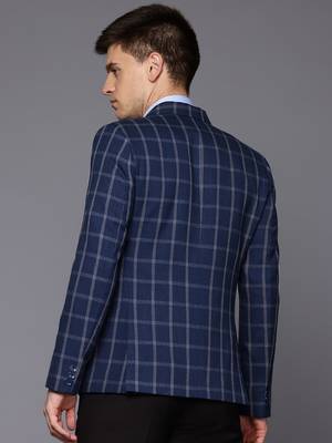 blue single-breasted slim-fit blazer with white checks 4
