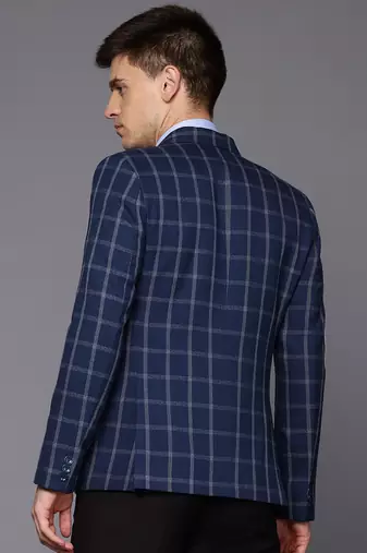 blue single-breasted slim-fit blazer with white checks
