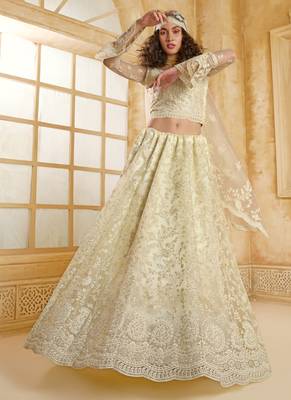 off white net thread work wedding lehenga 2