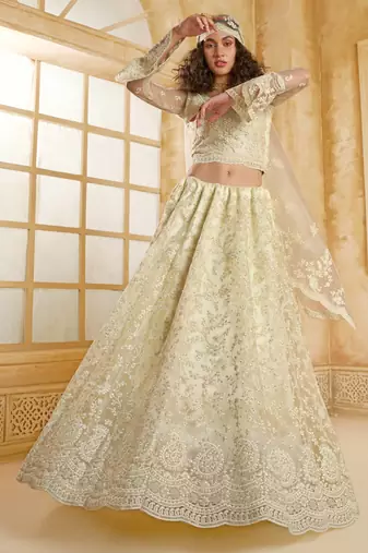 off white net thread work wedding lehenga