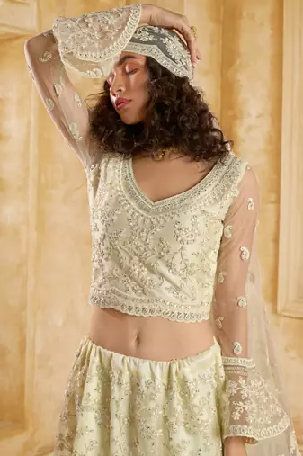 off white net thread work wedding lehenga