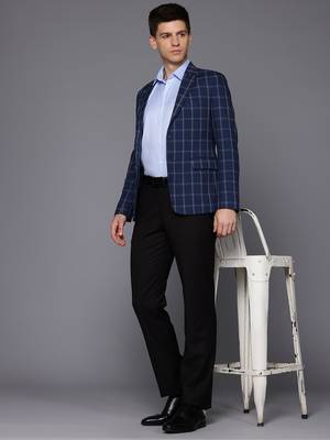 blue single-breasted slim-fit blazer with white checks 5