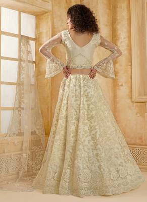 off white net thread work wedding lehenga 4