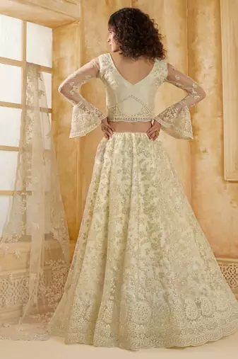 off white net thread work wedding lehenga