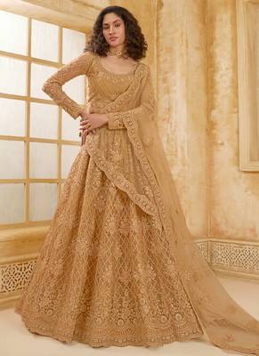 beige net thread work wedding lehenga 1