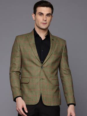 single-breasted slim-fit green blazer with red checks 2