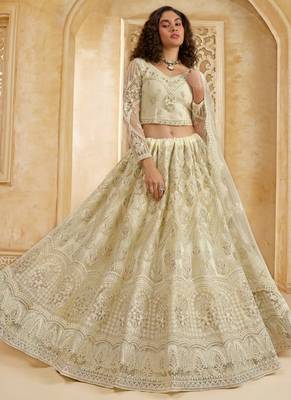 off white net thread work wedding lehenga 2