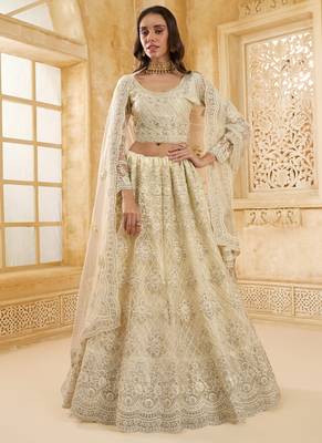 off white net thread work wedding lehenga 1