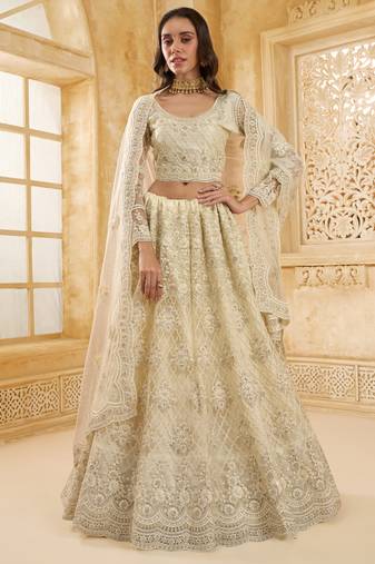 off white net thread work wedding lehenga