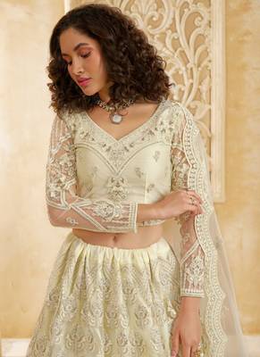 off white net thread work wedding lehenga 3