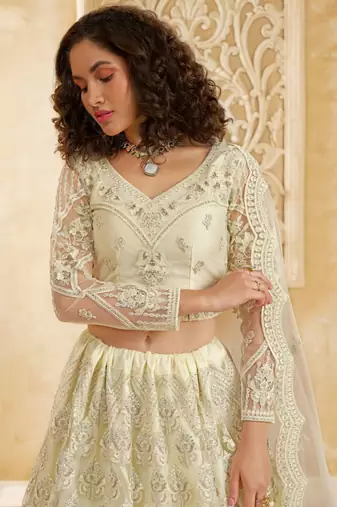 off white net thread work wedding lehenga