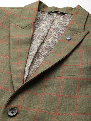 single-breasted slim-fit green blazer with red checks 3