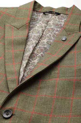 single-breasted slim-fit green blazer with red checks
