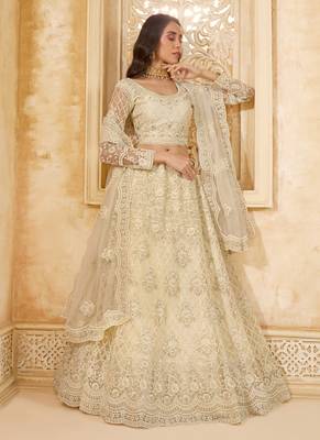 off white net thread work wedding lehenga 2