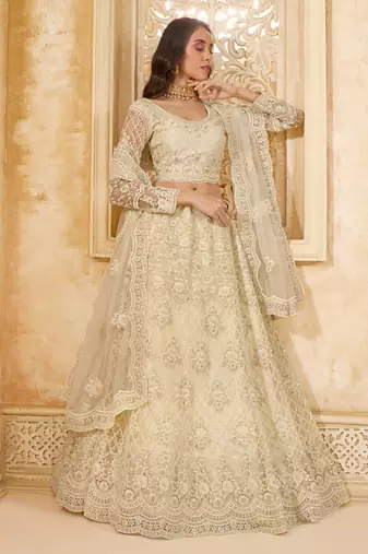 off white net thread work wedding lehenga