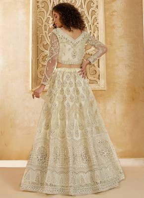 off white net thread work wedding lehenga 4