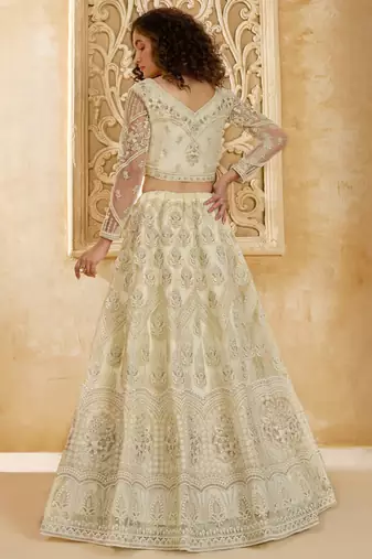 off white net thread work wedding lehenga