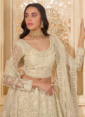 off white net thread work wedding lehenga 3