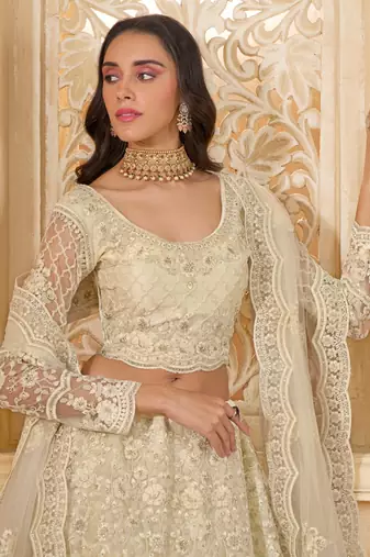off white net thread work wedding lehenga