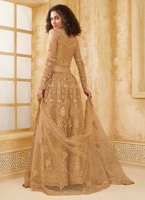 beige net thread work wedding lehenga 4