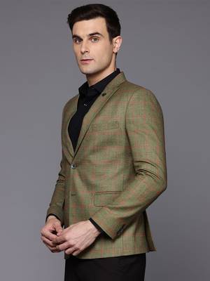 single-breasted slim-fit green blazer with red checks 4