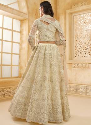 off white net thread work wedding lehenga 4