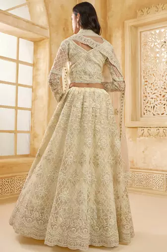 off white net thread work wedding lehenga