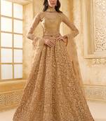 beige net thread work wedding lehenga