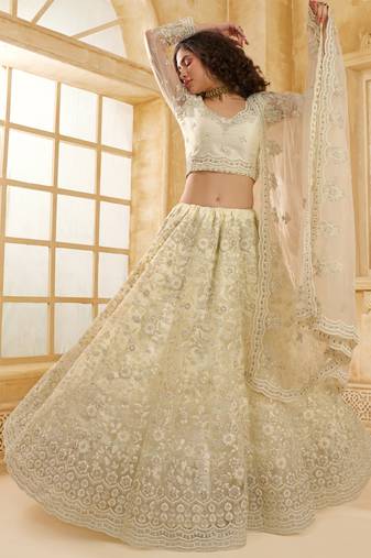 off white net thread work wedding lehenga