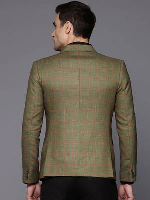 single-breasted slim-fit green blazer with red checks 5