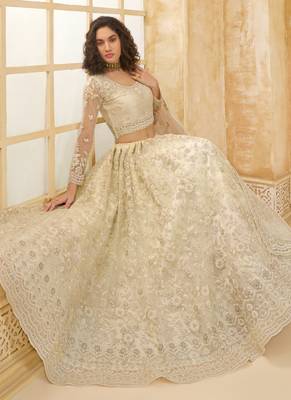 off white net thread work wedding lehenga 2
