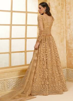 beige net thread work wedding lehenga 3