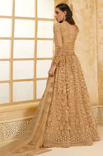 beige net thread work wedding lehenga